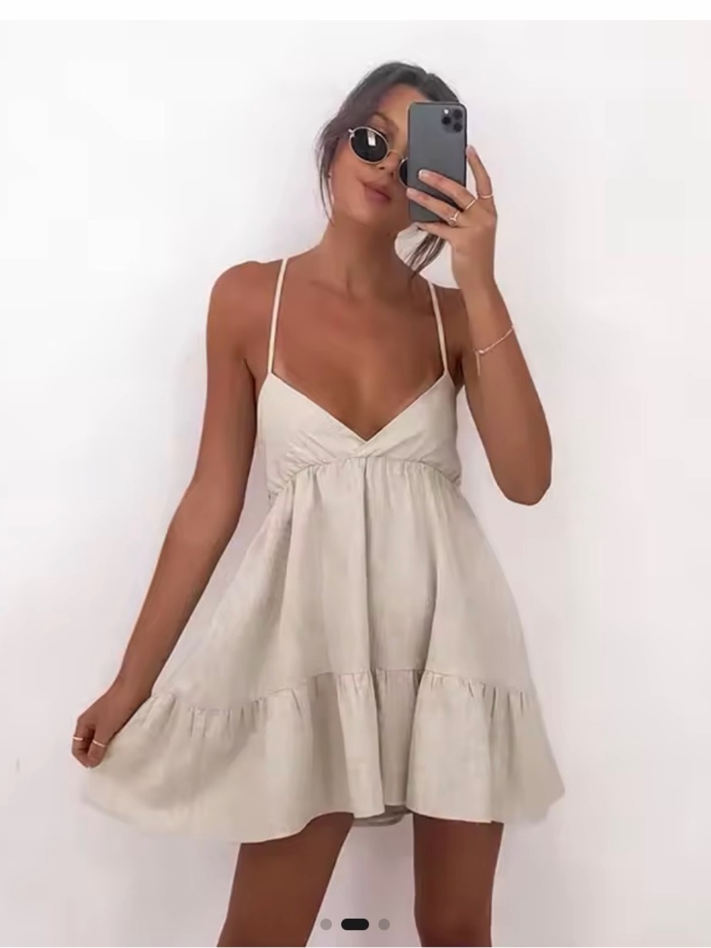 Beige Strappy Linen Dress